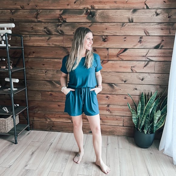 THE ABIGAIL DARK TEAL ROMPER - Picture 4 of 7